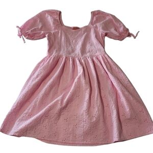 Simply Southern Women’s Pink Eyelet Dress Puff Sleeve Cottagecore Lined Size S